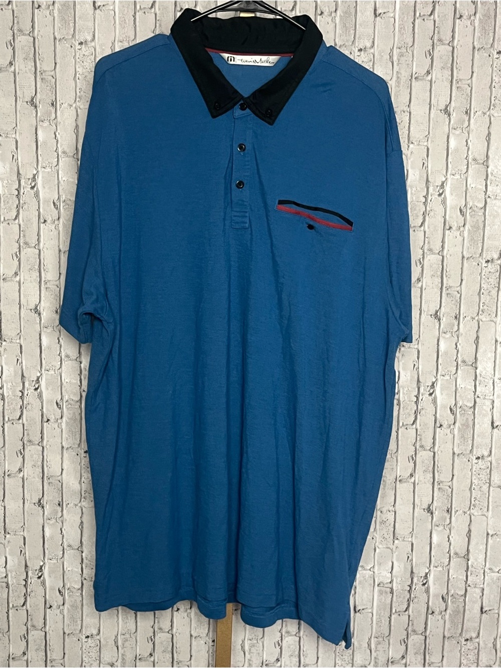TravisMathew Pocket Golf Polo Shirt Mens XXL Blue Black Contrast Collar